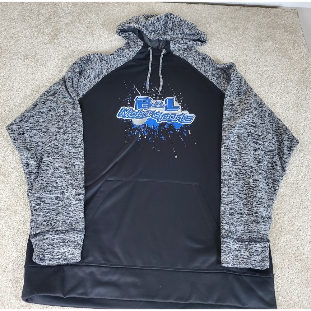 J. America Pullover Hoodie Men's Size XXL Black & Gray B&L Motorsports Graphics